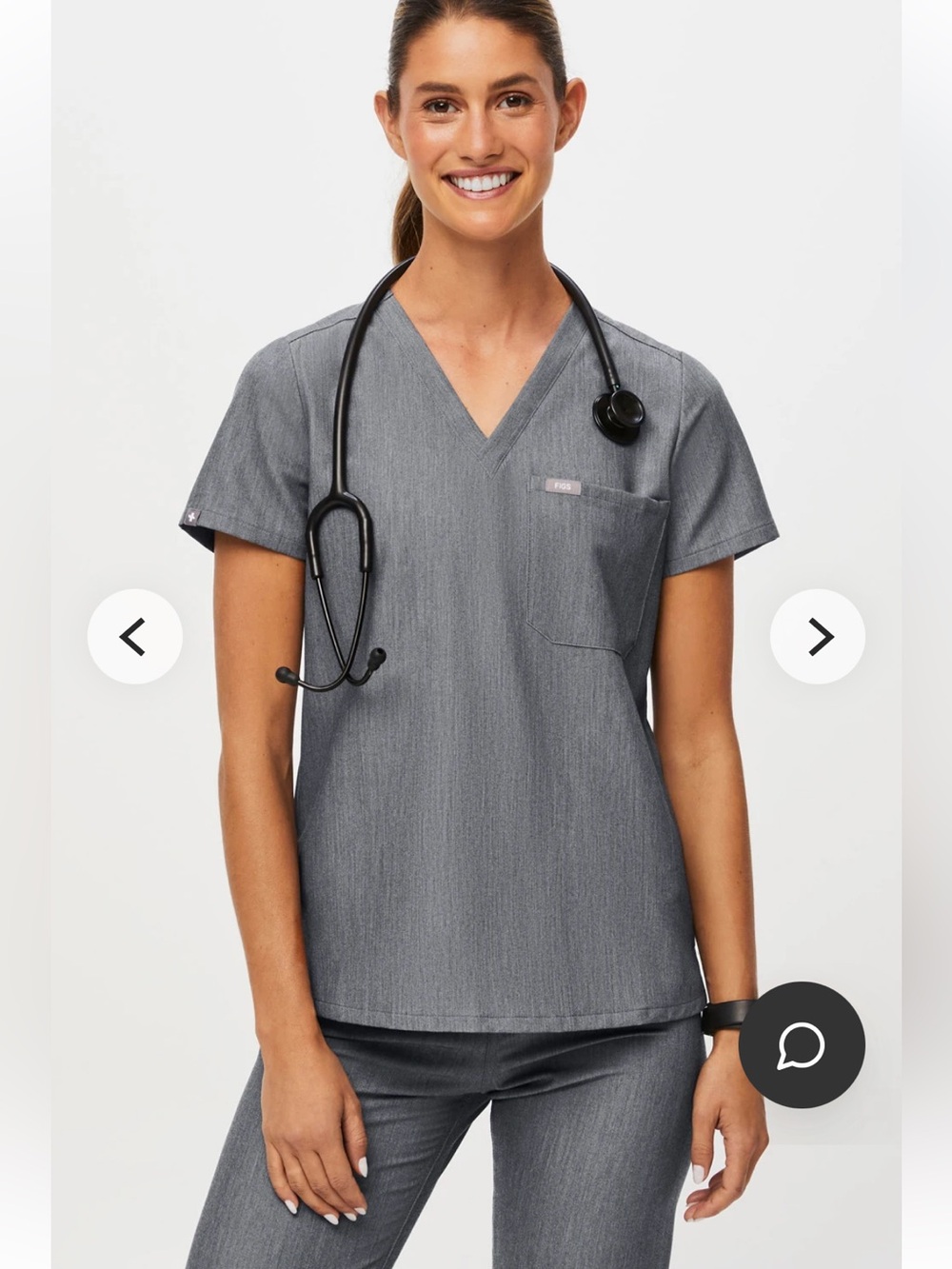 FIGS Women's Heather Grey V-Neck Scrub Top Single Pocket